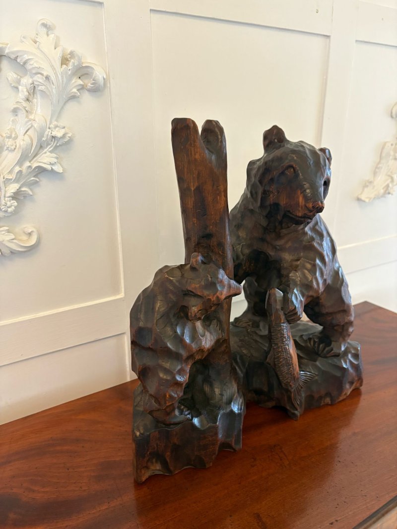 Unusual large Antique Edwardian Japanese Carved Linden Wood Bear - Image 3